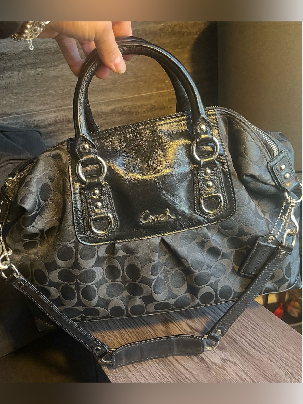 Coach Ashley Large Jacquard with leather trim Satchel F15440 Crossbody + Dustbag